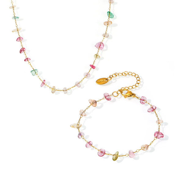 Stainless Steel Crystal Chain Clavicle Necklace Bracelet Light Luxury Style Electroplating