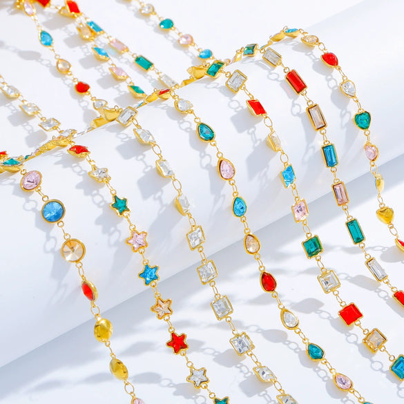 Stainless Steel Crystal Waterproof Chain Jewelry Accessories Bracelet Necklace Furnace Plated With 18K Gold Electroplated