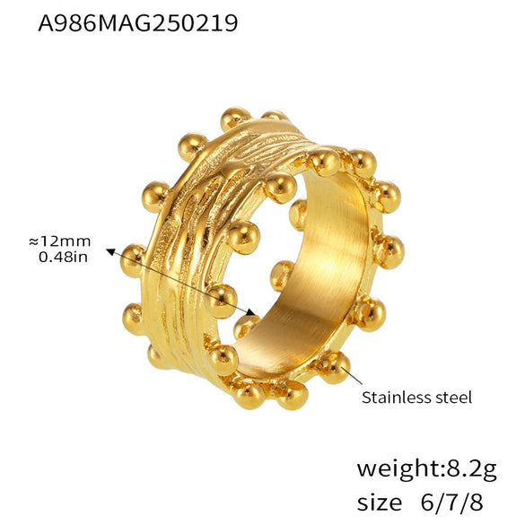316L Stainless Steel Cshaped Brushed Ball Open Bracelet Fashion Ring Pvd Plated 18K Gold Women's Jewelry