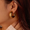 Stainless Steel Cshaped Glossy Fashion Earrings 18K Goldplated