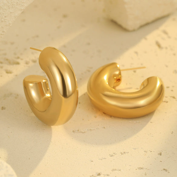 Stainless Steel Cshaped Glossy Fashion Earrings 18K Goldplated