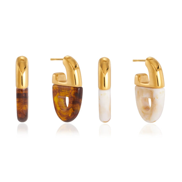 Stainless Steel Cshaped Hoop Earrings With Geometric Pvd Goldplated Design And Titanium Steel Posts For Women