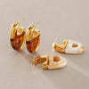 Stainless Steel Cshaped Hoop Earrings With Geometric Pvd Goldplated Design And Titanium Steel Posts For Women