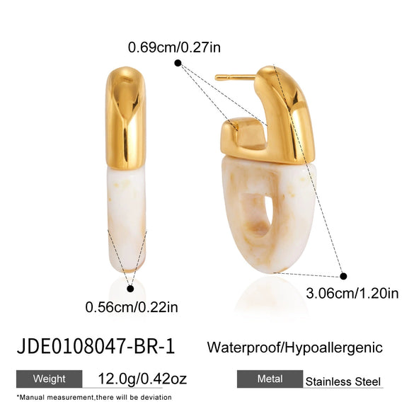 Stainless Steel Cshaped Hoop Earrings With Geometric Pvd Goldplated Design And Titanium Steel Posts For Women