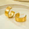 Stainless Steel Cshaped Lace Texture 18K Gold Plated Vintage Women's Bracelet Earrings Set