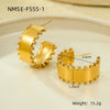 Stainless Steel Cshaped Lace Texture 18K Gold Plated Vintage Women's Bracelet Earrings Set