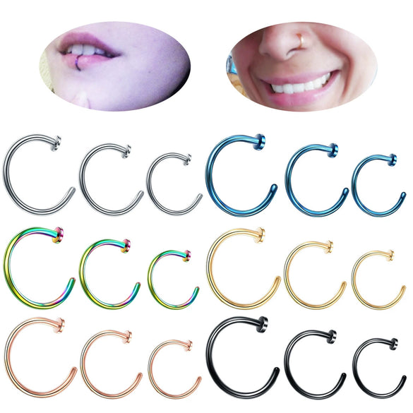 Stainless Steel Cshaped Nose Ring And Lip Ring Multicolor Electroplating