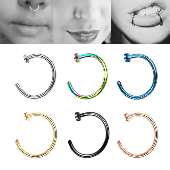 Stainless Steel Cshaped Nose Ring And Lip Ring Multicolor Electroplating