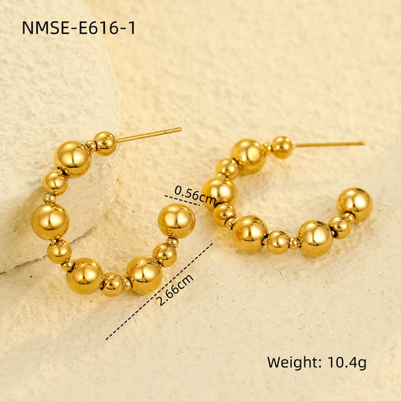 Stainless Steel Cshaped Round Beads Earrings Electroplated For Women