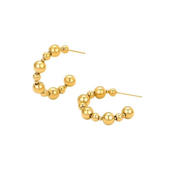 Stainless Steel Cshaped Round Beads Earrings Electroplated For Women