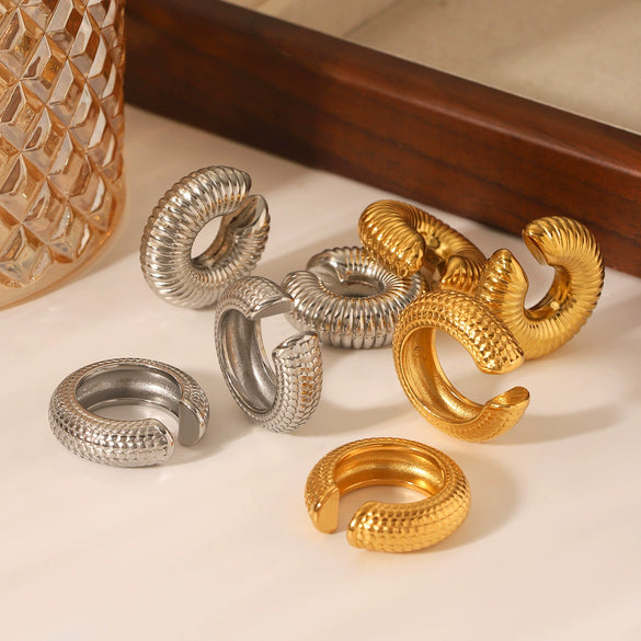 Stainless Steel Cshaped Scale Texture Geometric Hollow Ear Clip Electroplated Women's Earrings