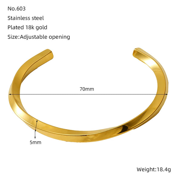 316L Stainless Steel Cshaped Twisted Geometric Opening Adjustable Unisex Couple Bracelet With Electroplating