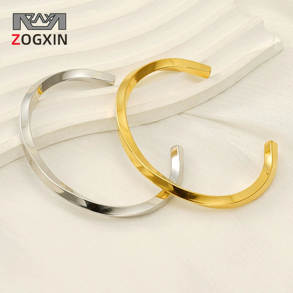 316L Stainless Steel Cshaped Twisted Geometric Opening Adjustable Unisex Couple Bracelet With Electroplating