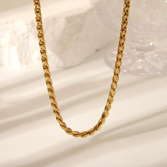 Stainless Steel Cuban Chain Bracelet And Necklace Set With Serpentine Pattern Vacuum Real Gold Electroplated In Pvd Furnace For Unisex