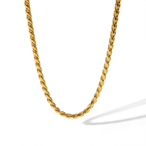 Stainless Steel Cuban Chain Bracelet And Necklace Set With Serpentine Pattern Vacuum Real Gold Electroplated In Pvd Furnace For Unisex