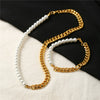 Stainless Steel Cuban Chain Pearl Bracelet Geometric Style Unisex