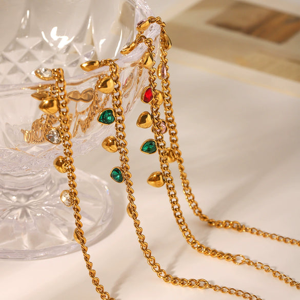 Stainless Steel Cuban Chain Tassel Love Zircon Inlaid Women's Fashion Bracelet