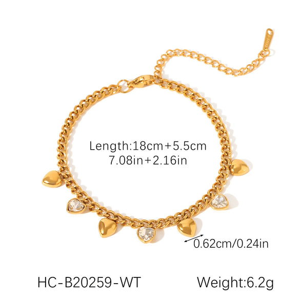 Stainless Steel Cuban Chain Tassel Love Zircon Inlaid Women's Fashion Bracelet