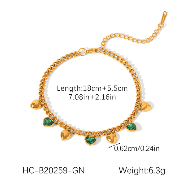 Stainless Steel Cuban Chain Tassel Love Zircon Inlaid Women's Fashion Bracelet