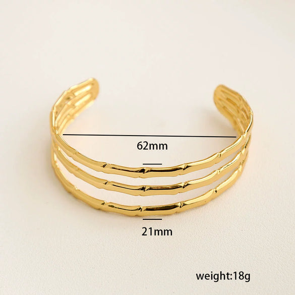 Stainless Steel Cut Out Leaf Open Bracelet With Electroplating And Simple Retro Design