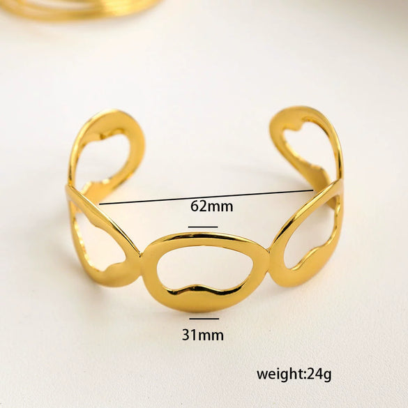 Stainless Steel Cut Out Leaf Open Bracelet With Electroplating And Simple Retro Design