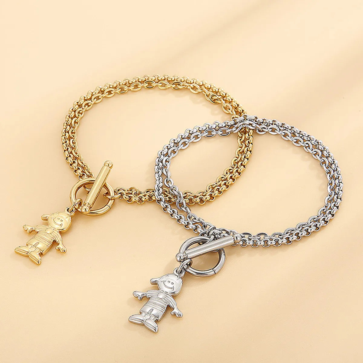 Stainless Steel Cute Little Girl Pendant Ot Buckle Double-layer Bracelet Wholesale Jewelry Gooddiy