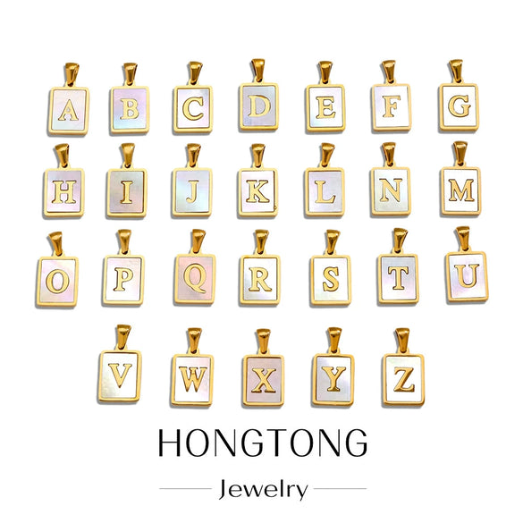Stainless Steel 3D Real Shell Letter Necklace Titanium Steel Pendant Jewelry Electroplated