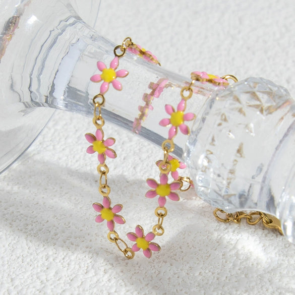 Stainless Steel Daisy Bracelet With Electroplating Process