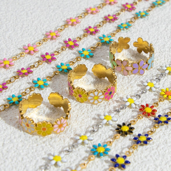 Stainless Steel Daisy Bracelet With Electroplating Process