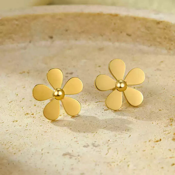Stainless Steel Daisy 18K Gold Electroplated Women's Earrings