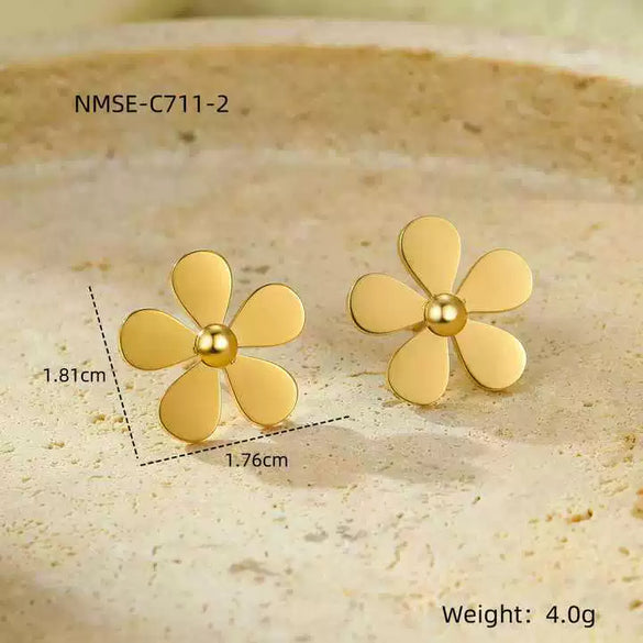 Stainless Steel Daisy 18K Gold Electroplated Women's Earrings