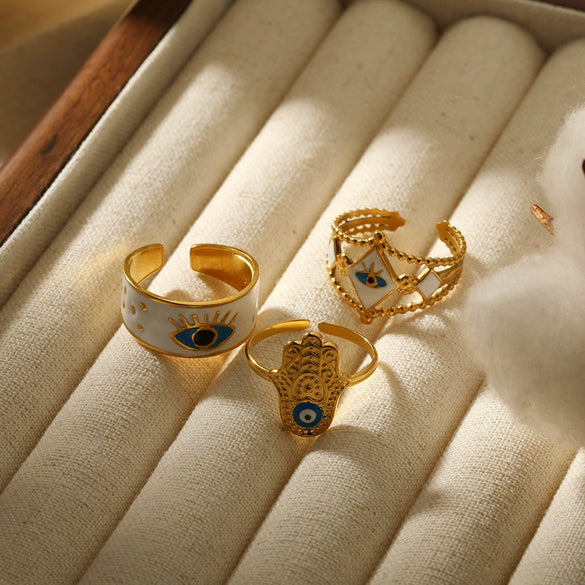 Stainless Steel Devil's Eye Geometric Open Ring Electroplated For Women