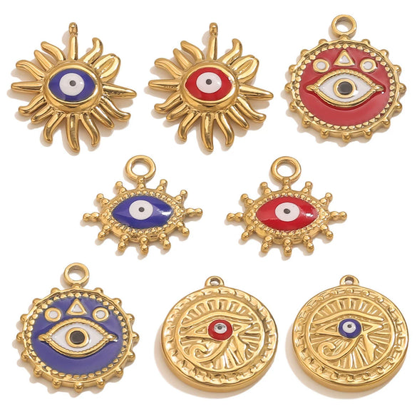 Stainless Steel Devil's Eye Oil Dripping Pendant Necklace With Sun Eyes Circle Shapes