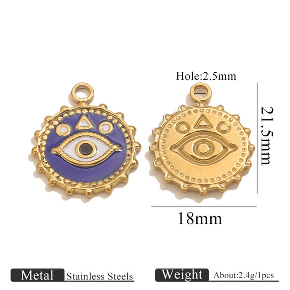 Stainless Steel Devil's Eye Oil Dripping Pendant Necklace With Sun Eyes Circle Shapes
