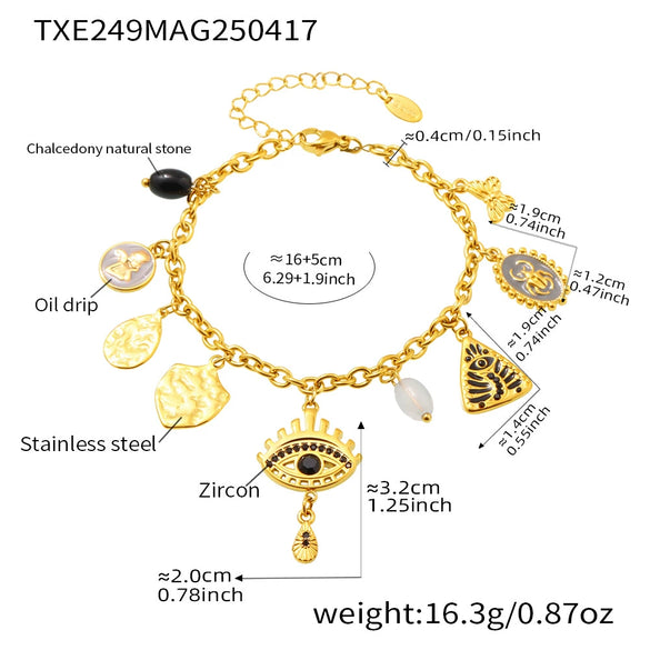 Stainless Steel Devil's Eye With Zircon And Natural Stone Multiaccessories Pendant Necklace And Bracelet Set For Women