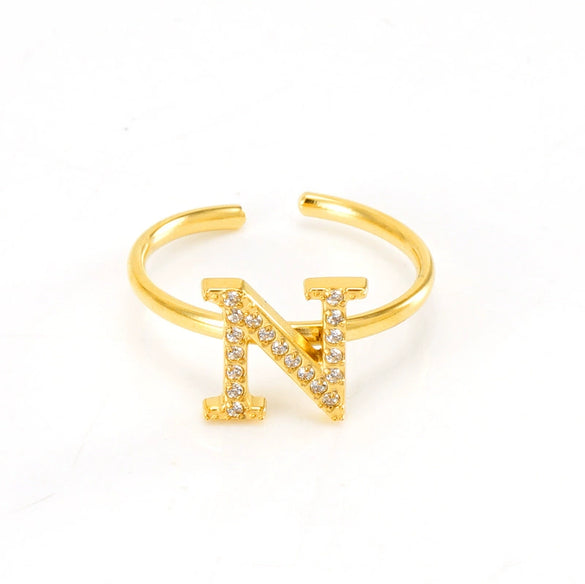 316L Stainless Steel Diamond Letter Ring Fashion Light Luxury Opening Adjustable For Women
