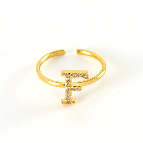 316L Stainless Steel Diamond Letter Ring Fashion Light Luxury Opening Adjustable For Women