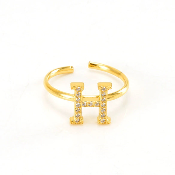 316L Stainless Steel Diamond Letter Ring Fashion Light Luxury Opening Adjustable For Women