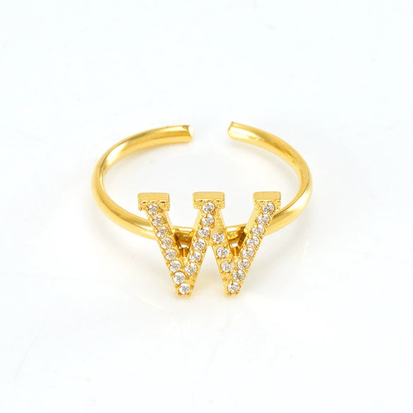 316L Stainless Steel Diamond Letter Ring Fashion Light Luxury Opening Adjustable For Women