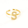316L Stainless Steel Diamond Letter Ring Fashion Light Luxury Opening Adjustable For Women