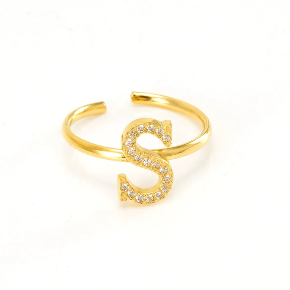 316L Stainless Steel Diamond Letter Ring Fashion Light Luxury Opening Adjustable For Women