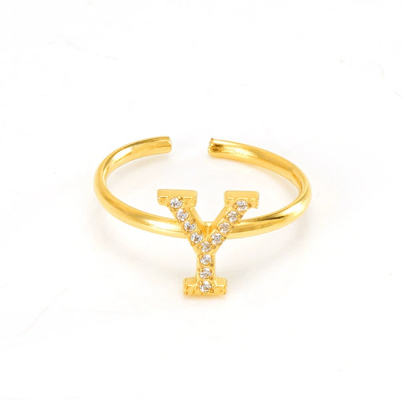 316L Stainless Steel Diamond Letter Ring Fashion Light Luxury Opening Adjustable For Women