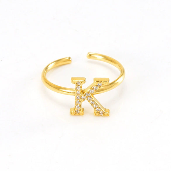 316L Stainless Steel Diamond Letter Ring Fashion Light Luxury Opening Adjustable For Women
