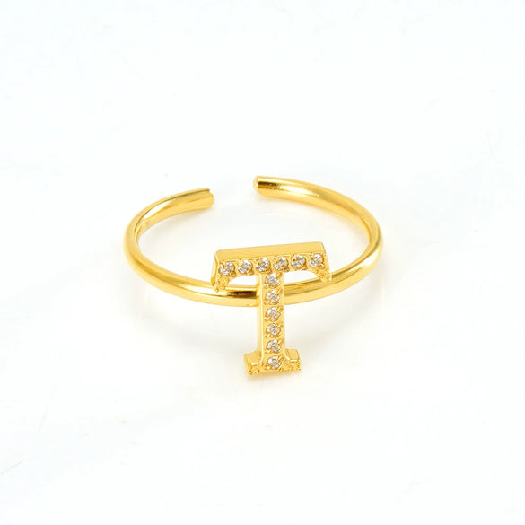 316L Stainless Steel Diamond Letter Ring Fashion Light Luxury Opening Adjustable For Women