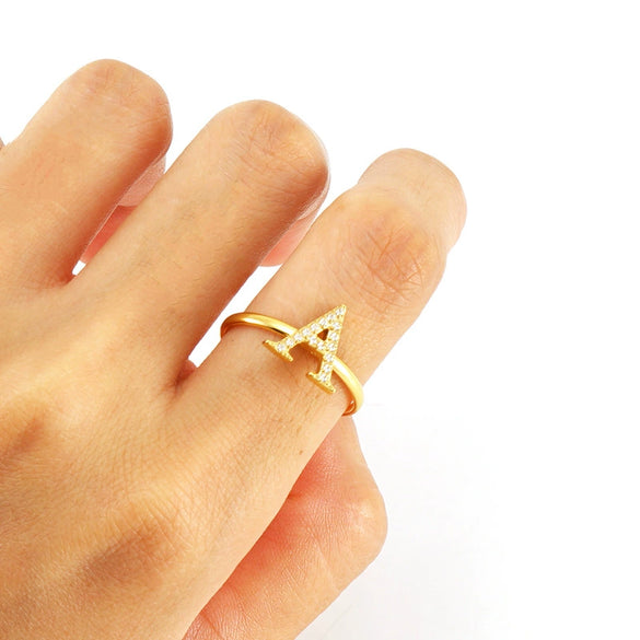 316L Stainless Steel Diamond Letter Ring Fashion Light Luxury Opening Adjustable For Women