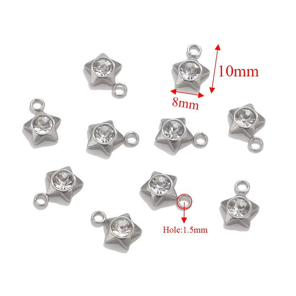 Stainless Steel Diamond Zircon Heart Star Plum Blossom Pendant For Diy Necklace Earrings With Electroplating Treatment