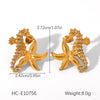 Stainless Steel Diamondencrusted Seahorse And Starfish Earrings Marine Style Animal And Geometric Pattern