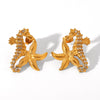 Stainless Steel Diamondencrusted Seahorse And Starfish Earrings Marine Style Animal And Geometric Pattern