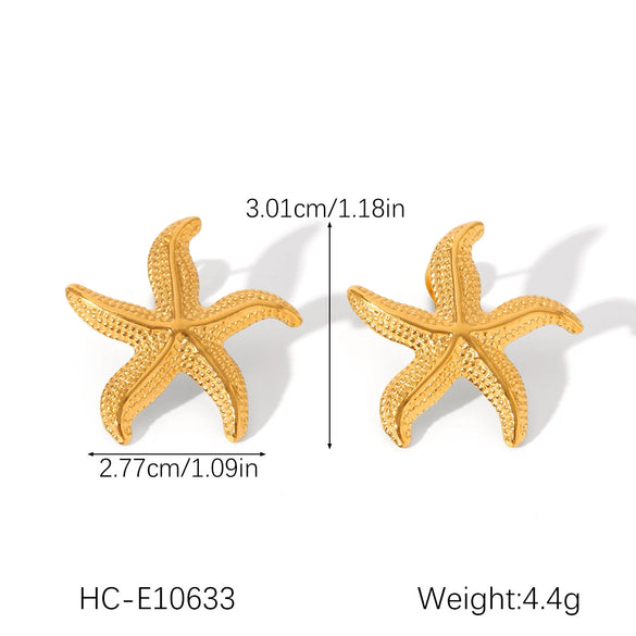 Stainless Steel Diamondencrusted Seahorse And Starfish Earrings Marine Style Animal And Geometric Pattern