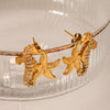 Stainless Steel Diamondencrusted Seahorse And Starfish Earrings Marine Style Animal And Geometric Pattern